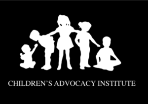 Sillhouette of babies, young and older children supporting each other, logo for the Children’s Advocacy Institute (CAI).